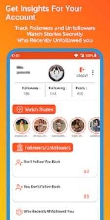followers and unfollowers tracker interface