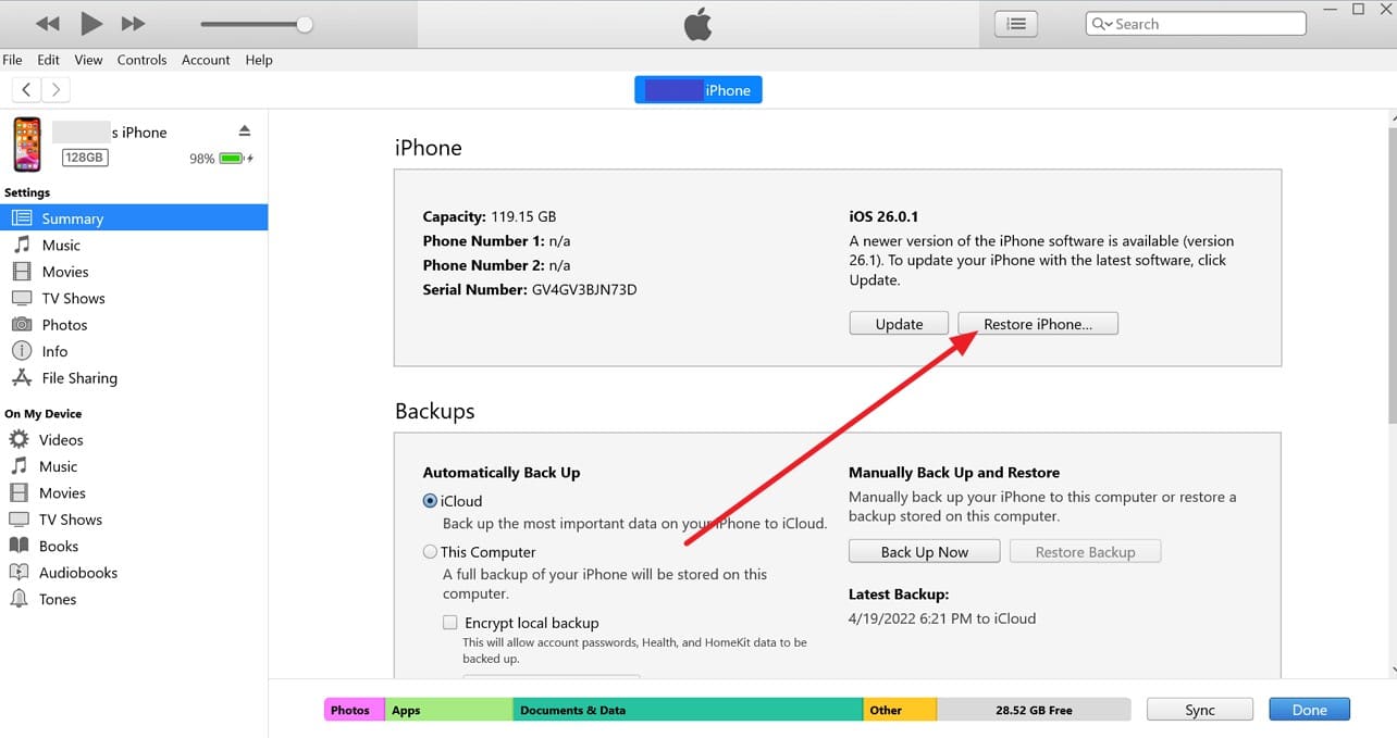 restore the iphone 17