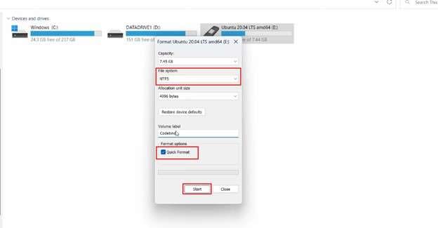drive format settings