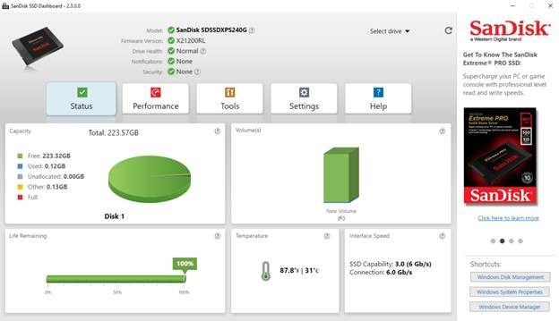 sandisk secureerase utility dashboard