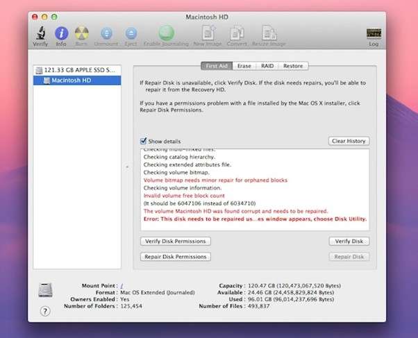 checking the utility disk on mac