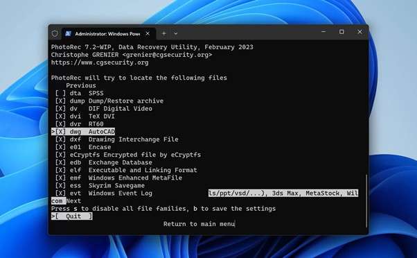 photorec recovery interface