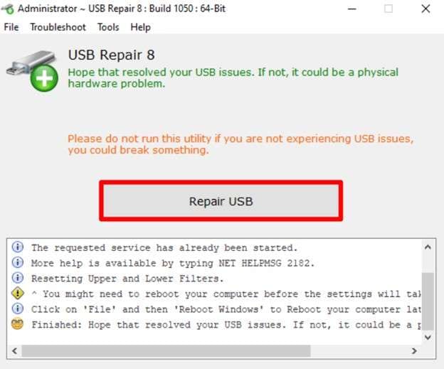 start repairing usb