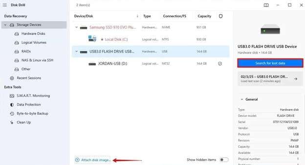 start searching lost data