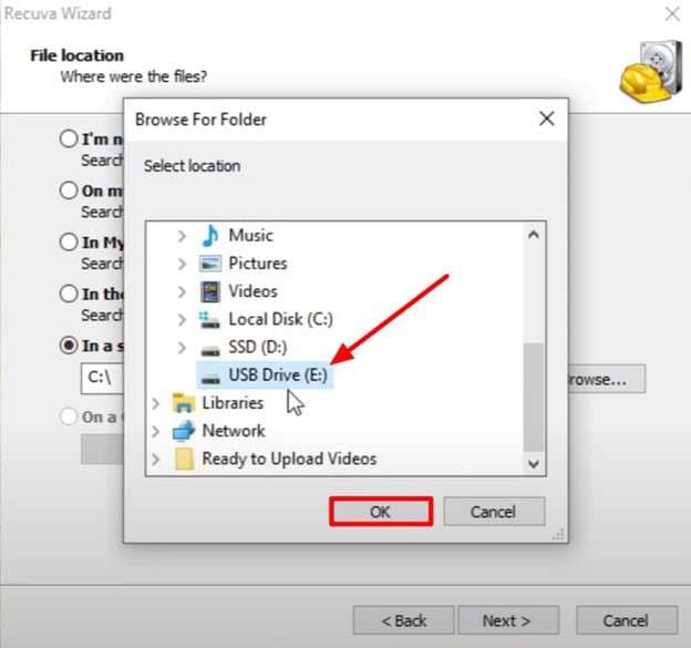 select required usb drive