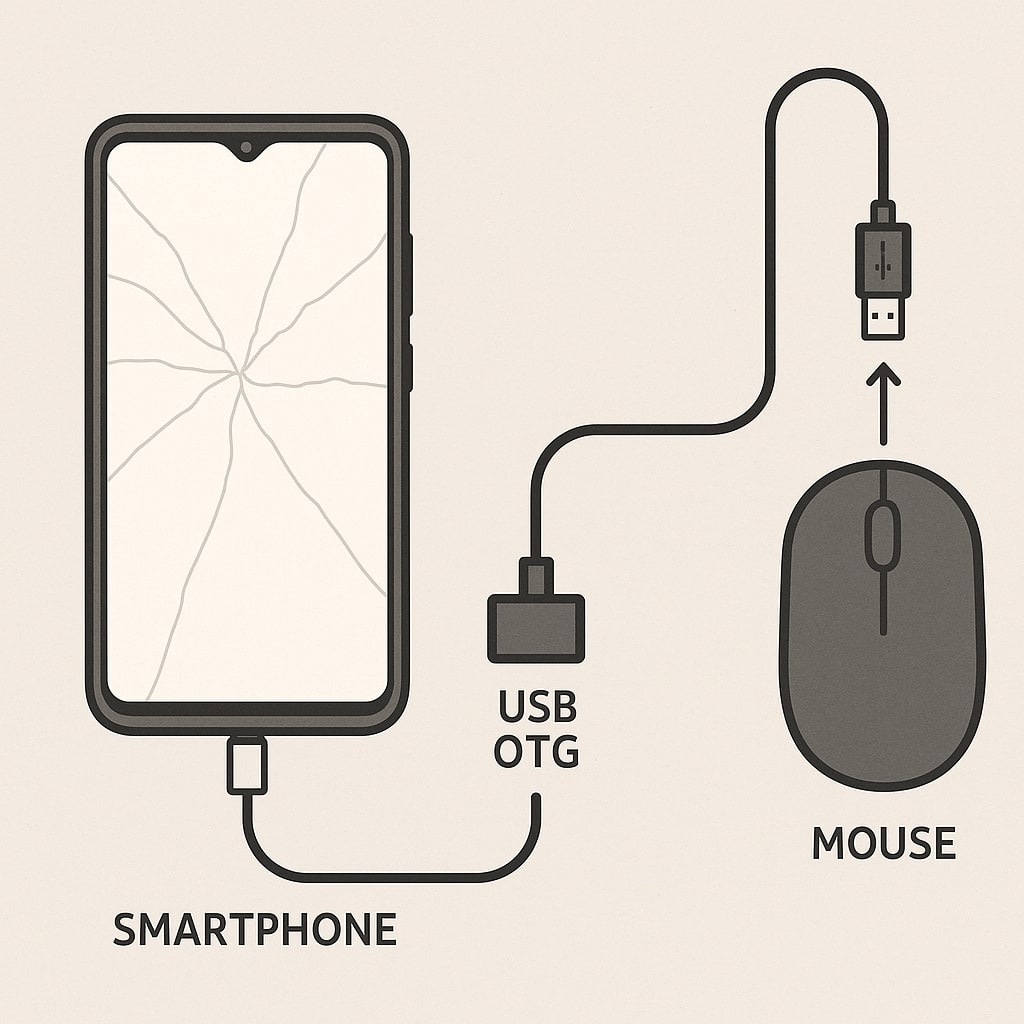 An OTG adapter lets you control your phone with a standard mouse