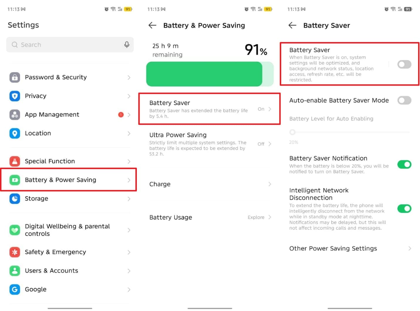 disable battery saver feature