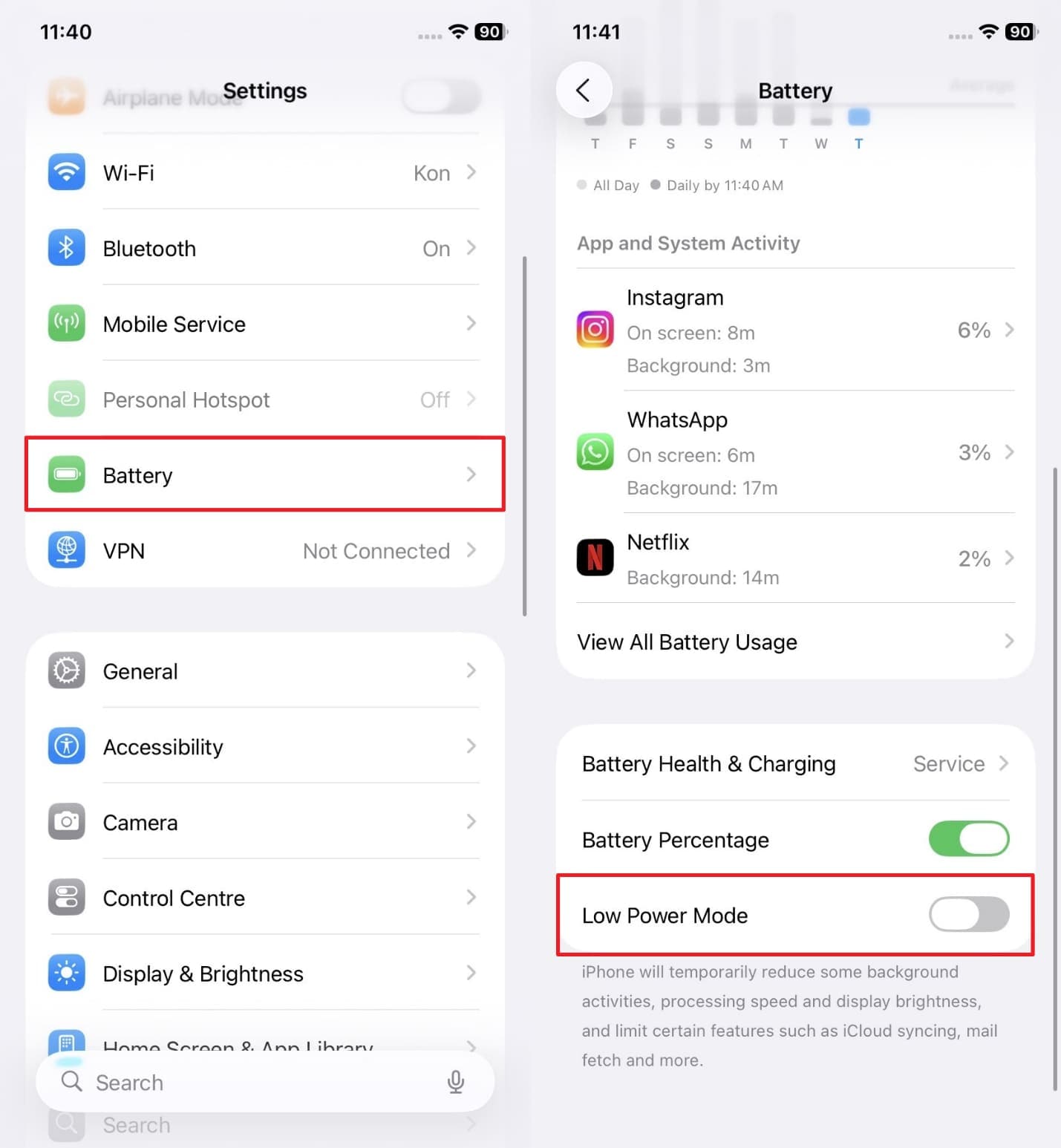 turn off low power mode