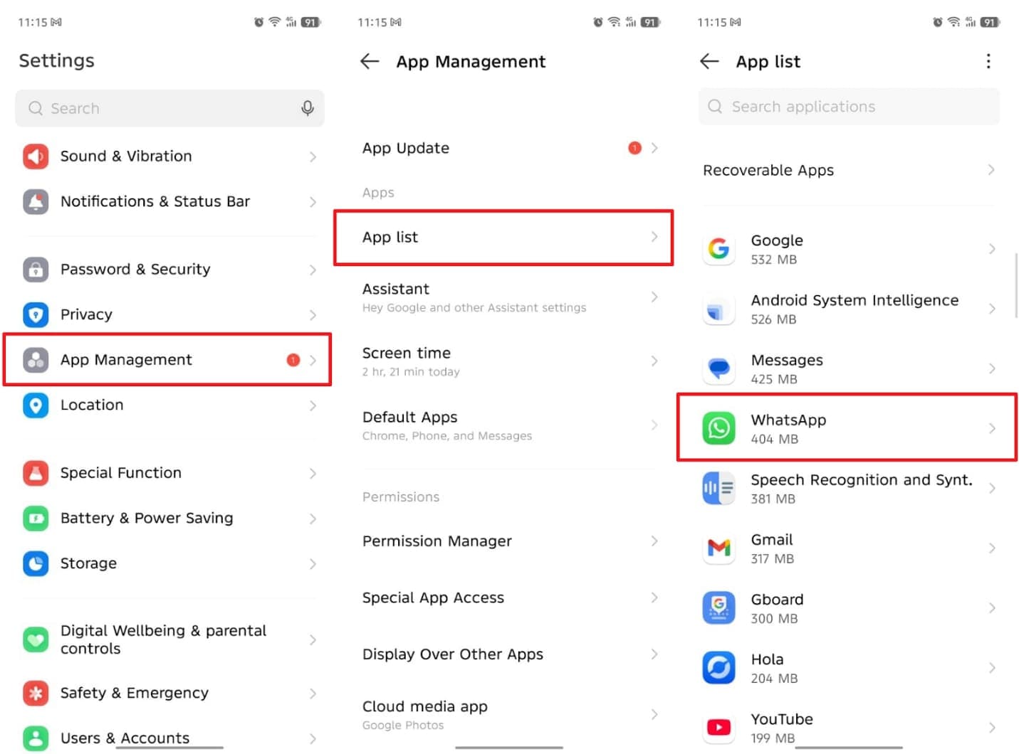 access whatsapp app settings