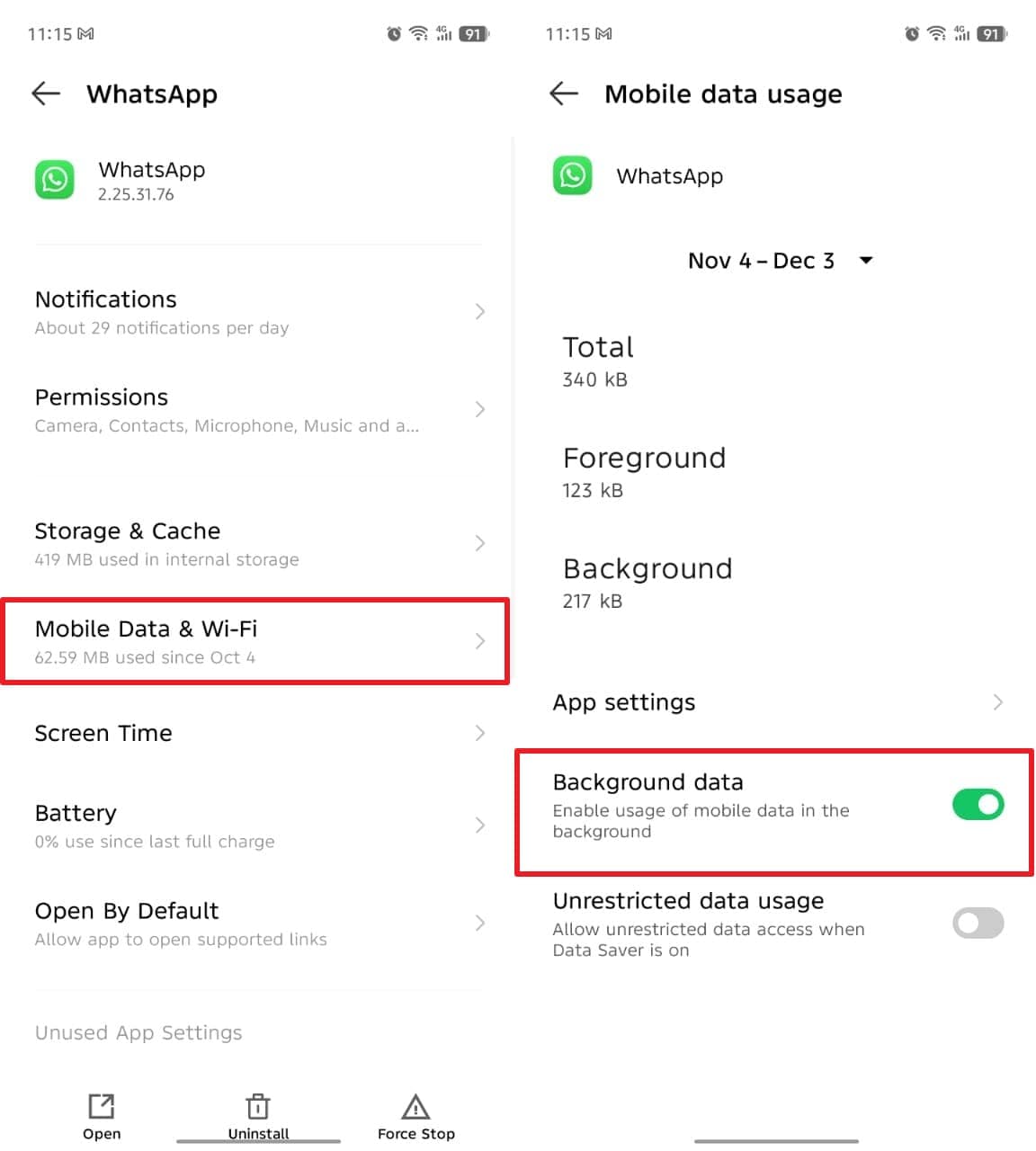 enable background data on android