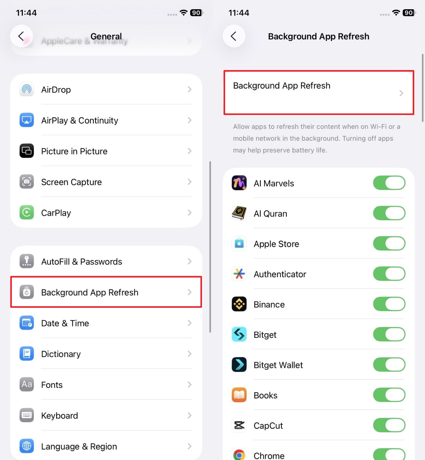 choose background app refresh