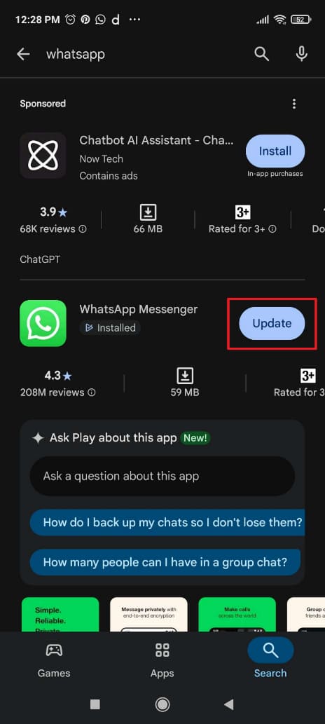 update whatsapp on android