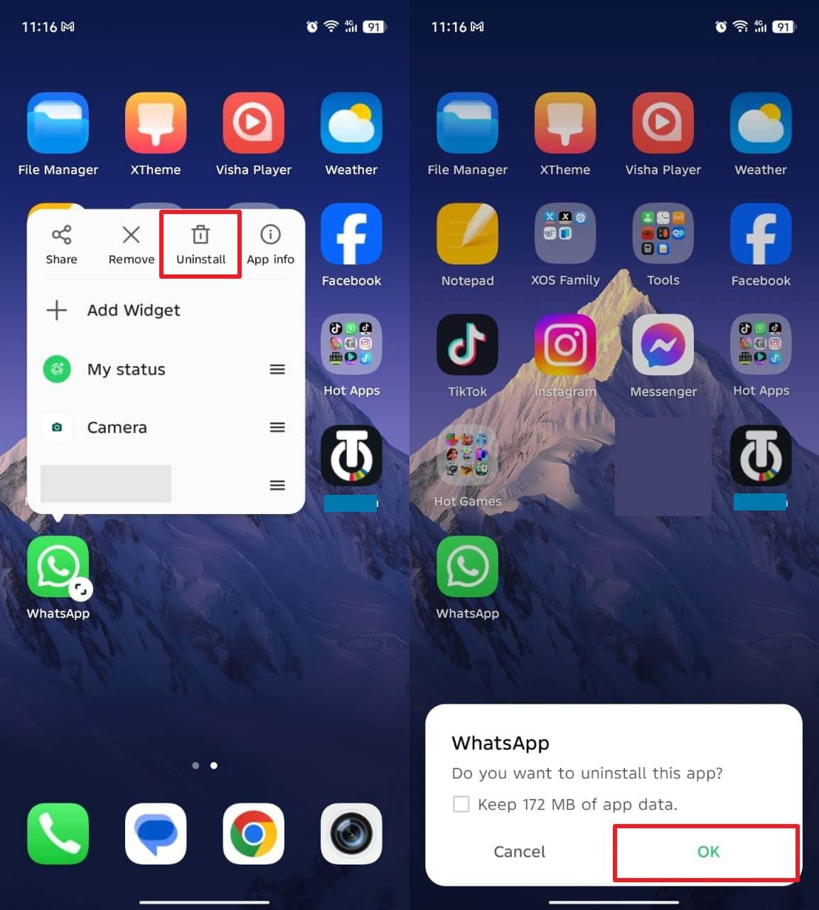 uninstall whatsapp on android