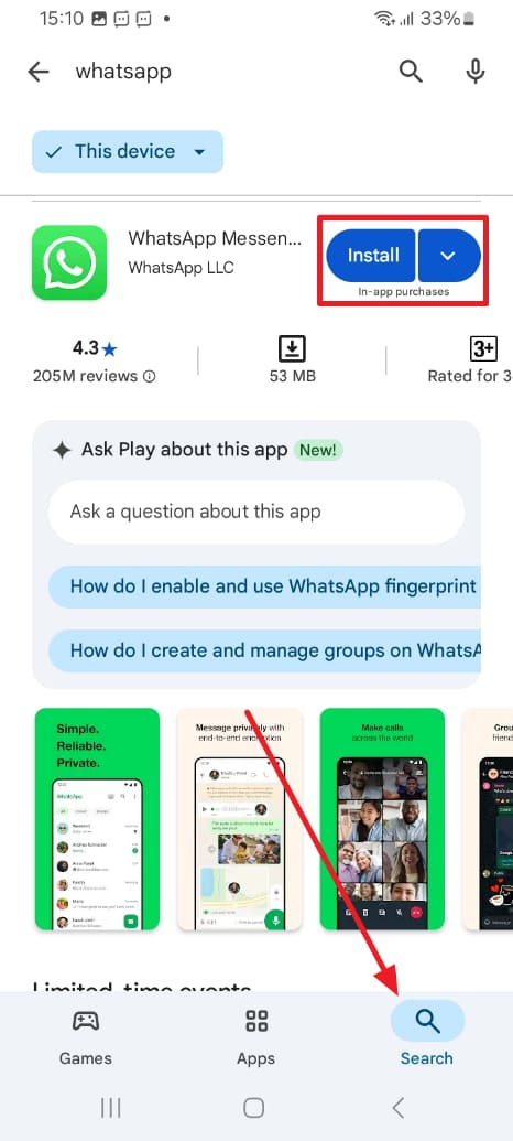 install whatsapp on android