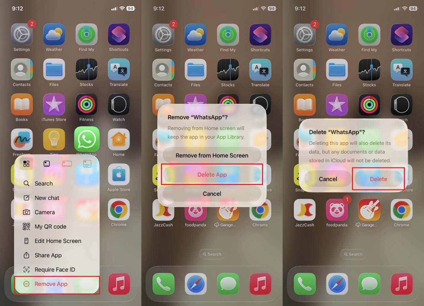uninstall whatsapp on iphone