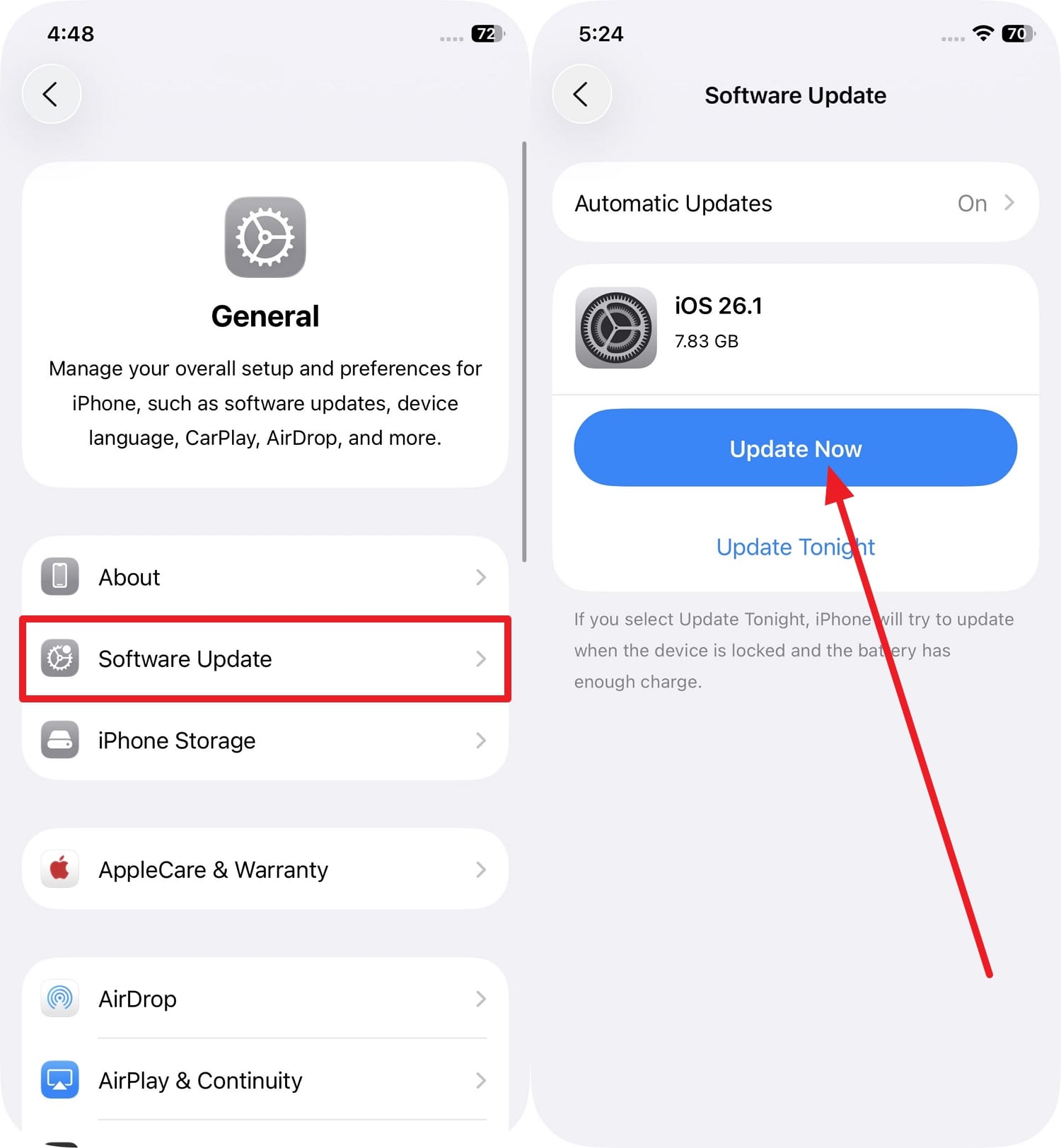 choose the update now button