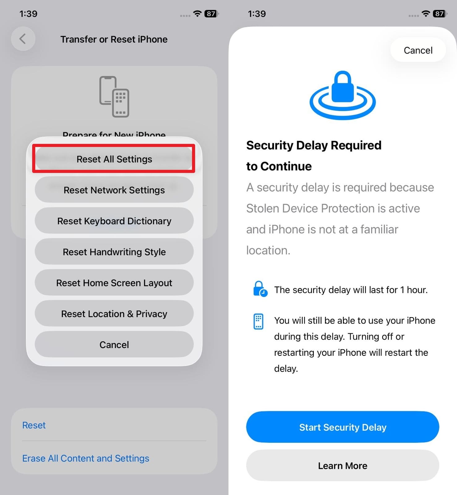 choose to rest all settings