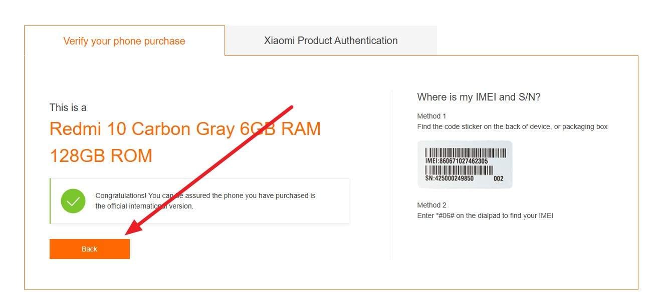 choose the back button