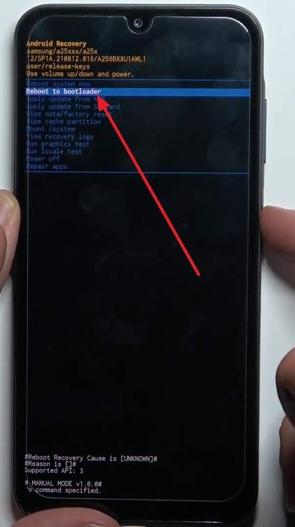 choose reboot to bootloader option