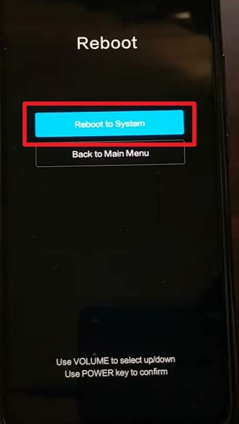 choose reboot to system option