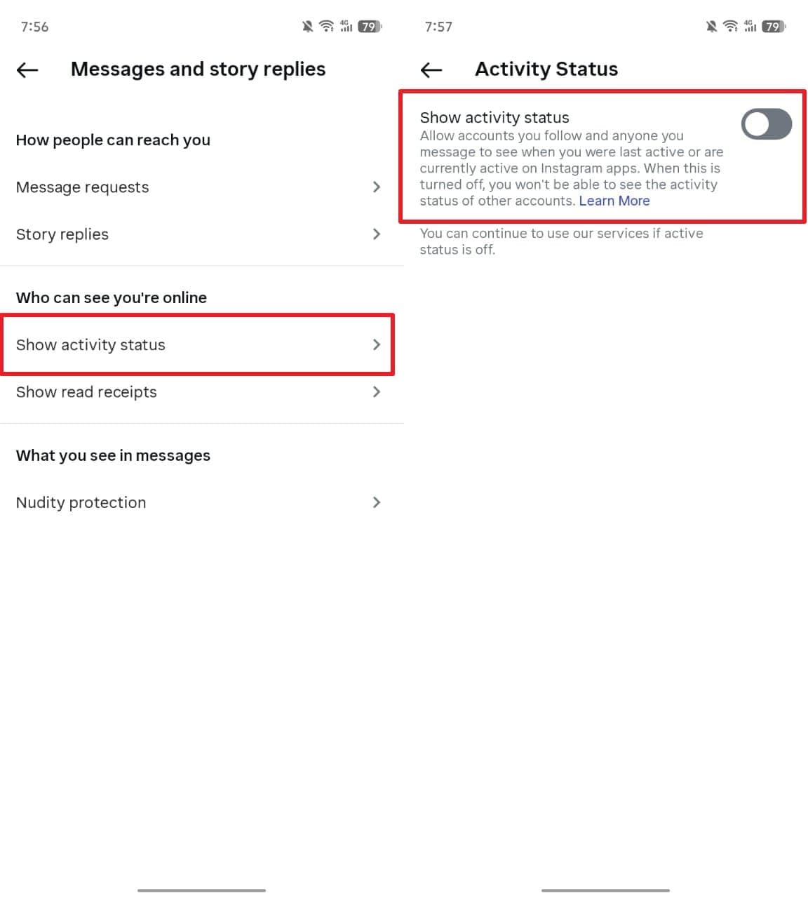 disable instagram activity status