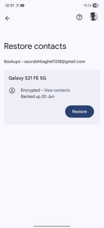 restoring contacts using google contacts app