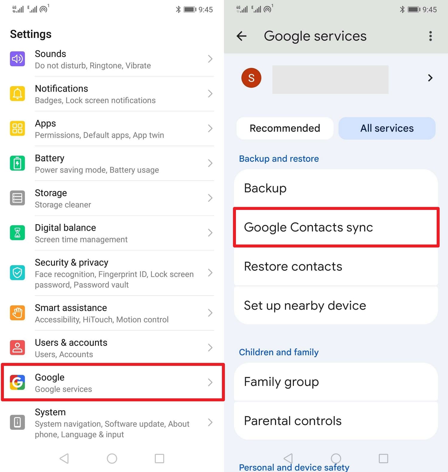 press google contact sync option