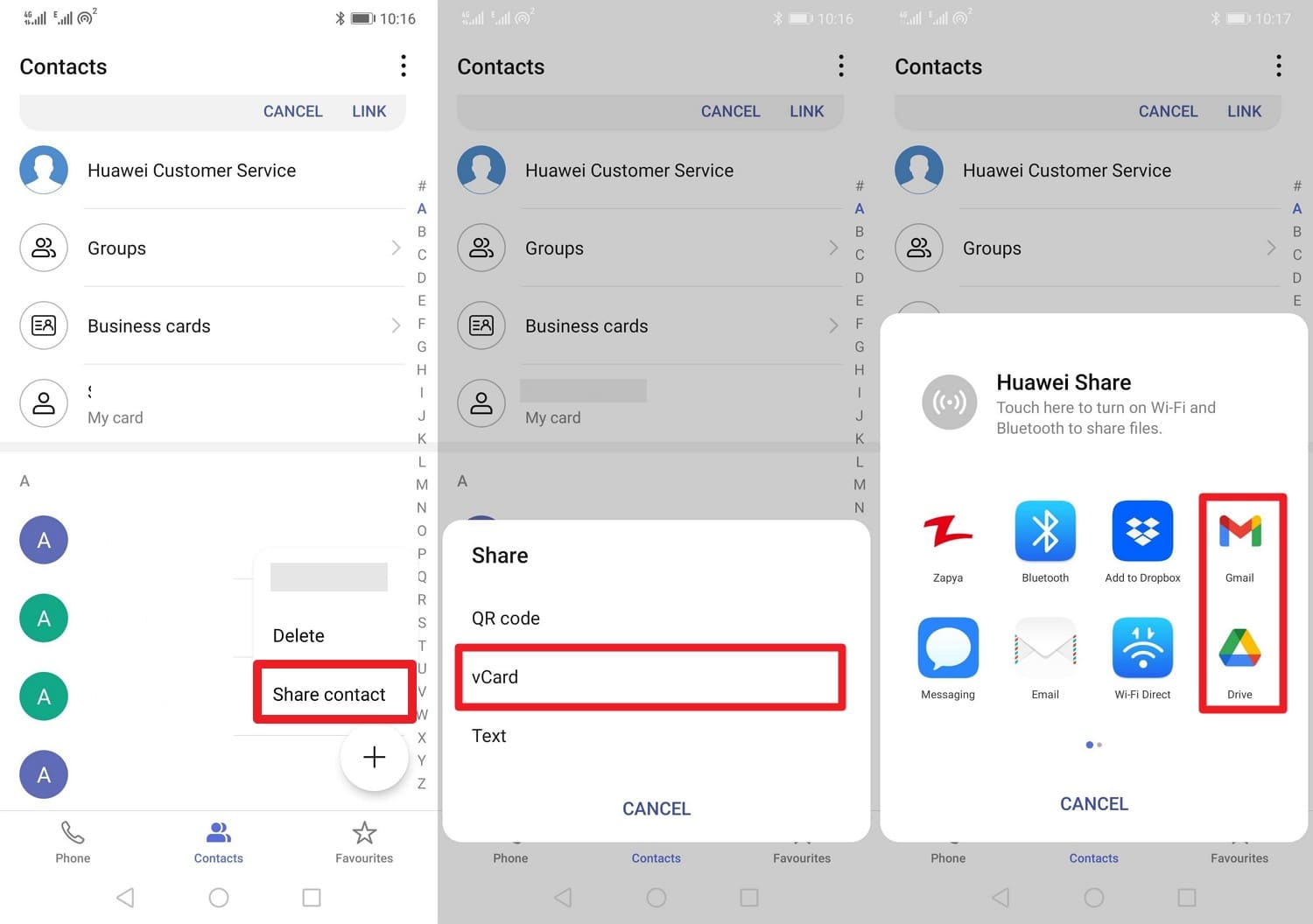 choose vcard format and export