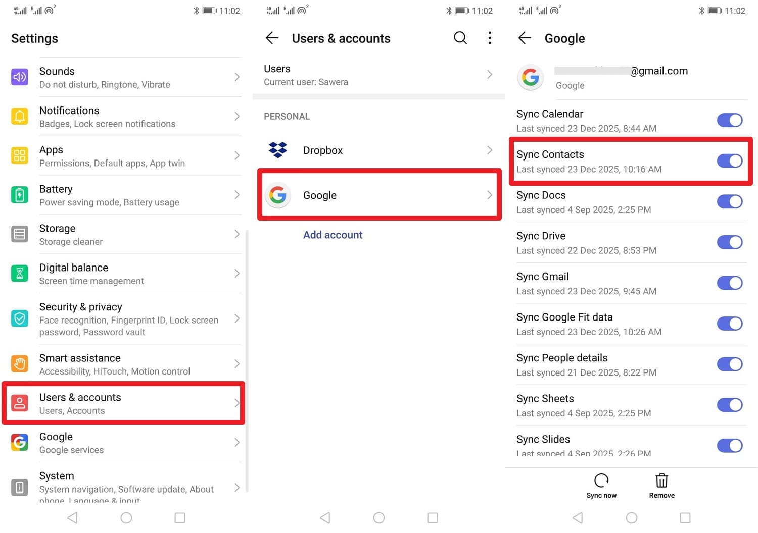unsync the contacts option