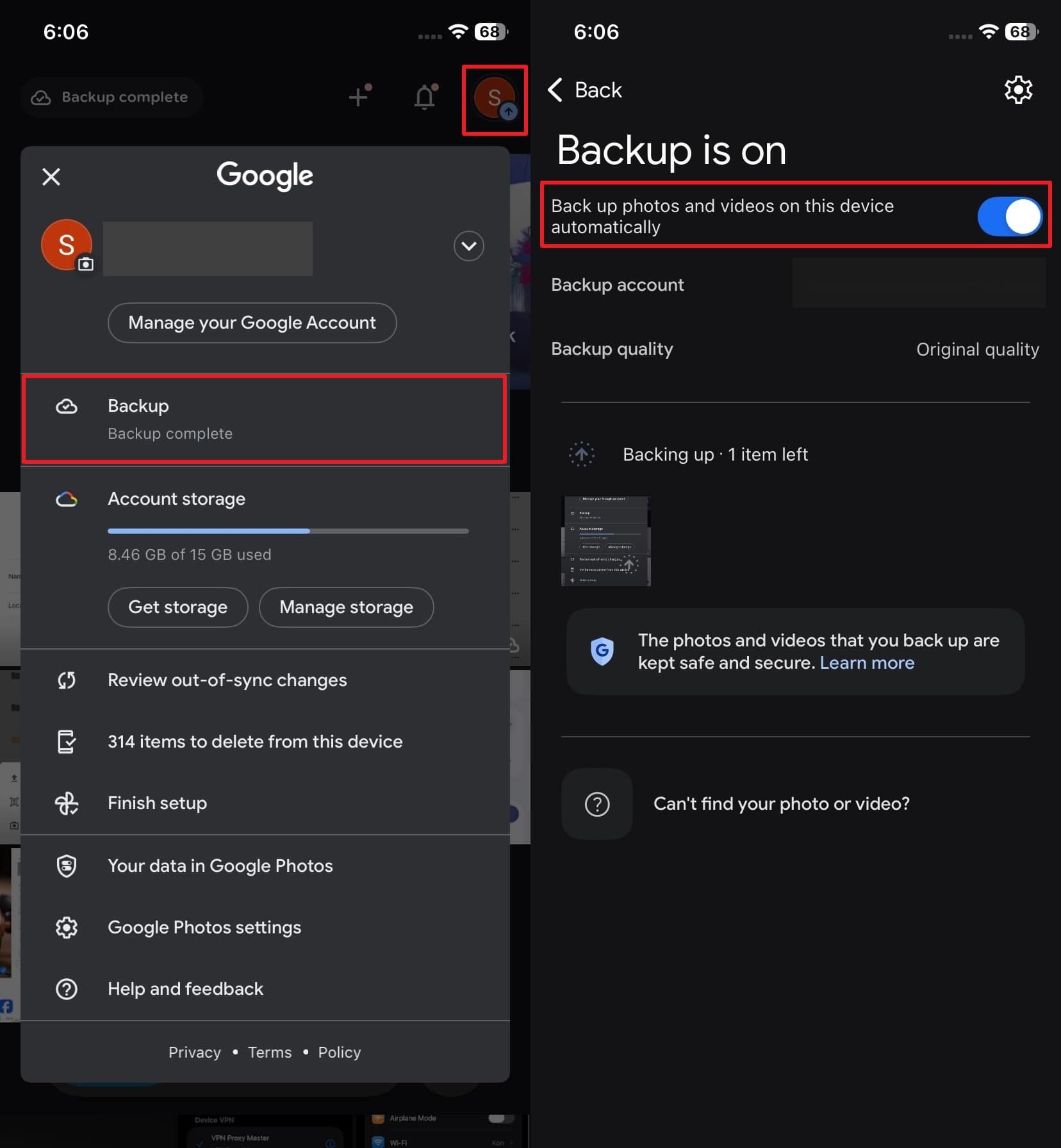 how to see google photos backup
