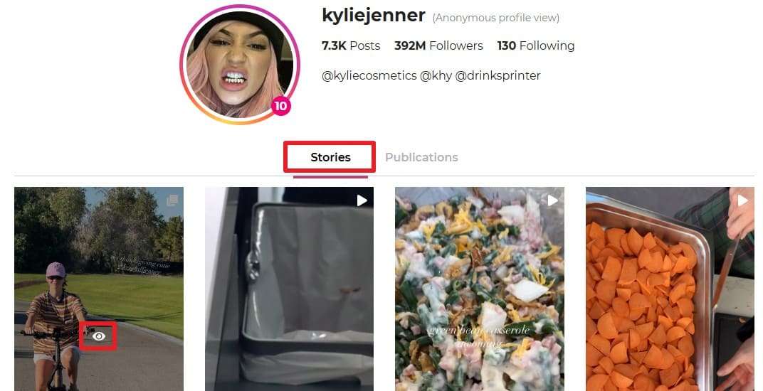 go to stories tab and view