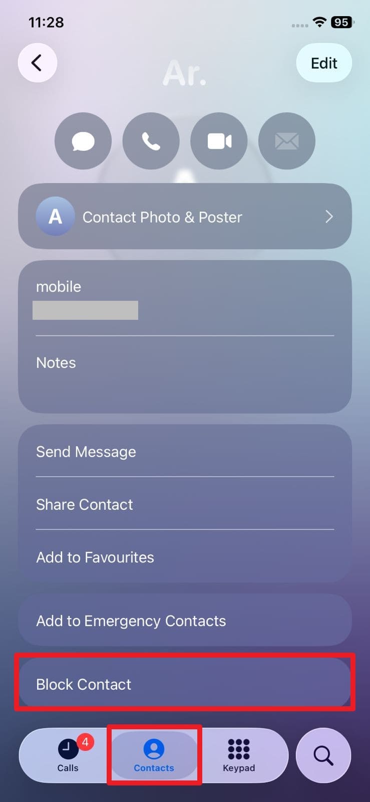press block contact option