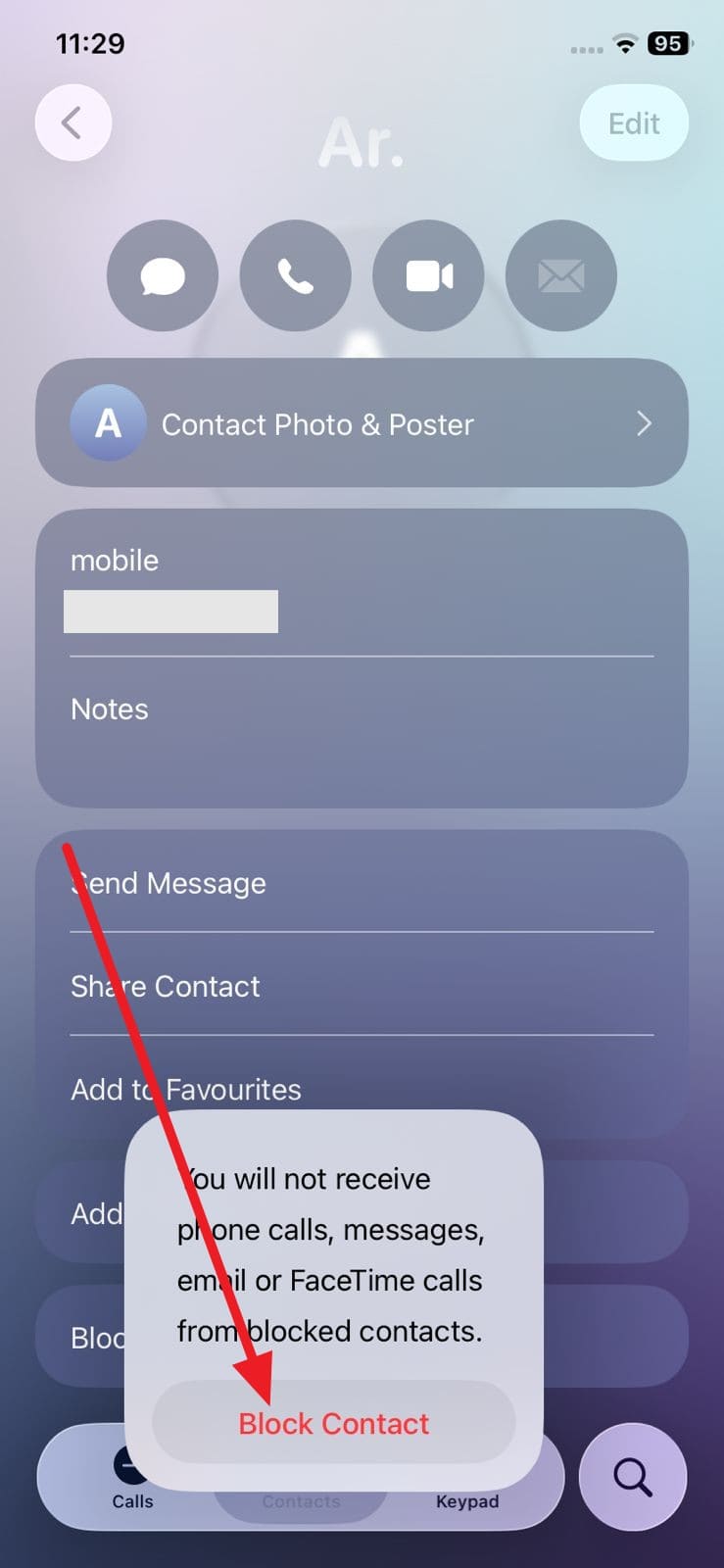 choose to block contact