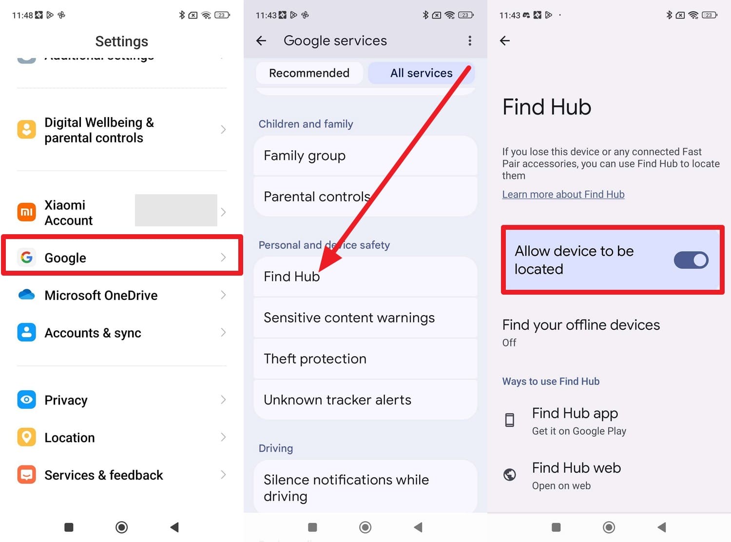 choose google and find hub