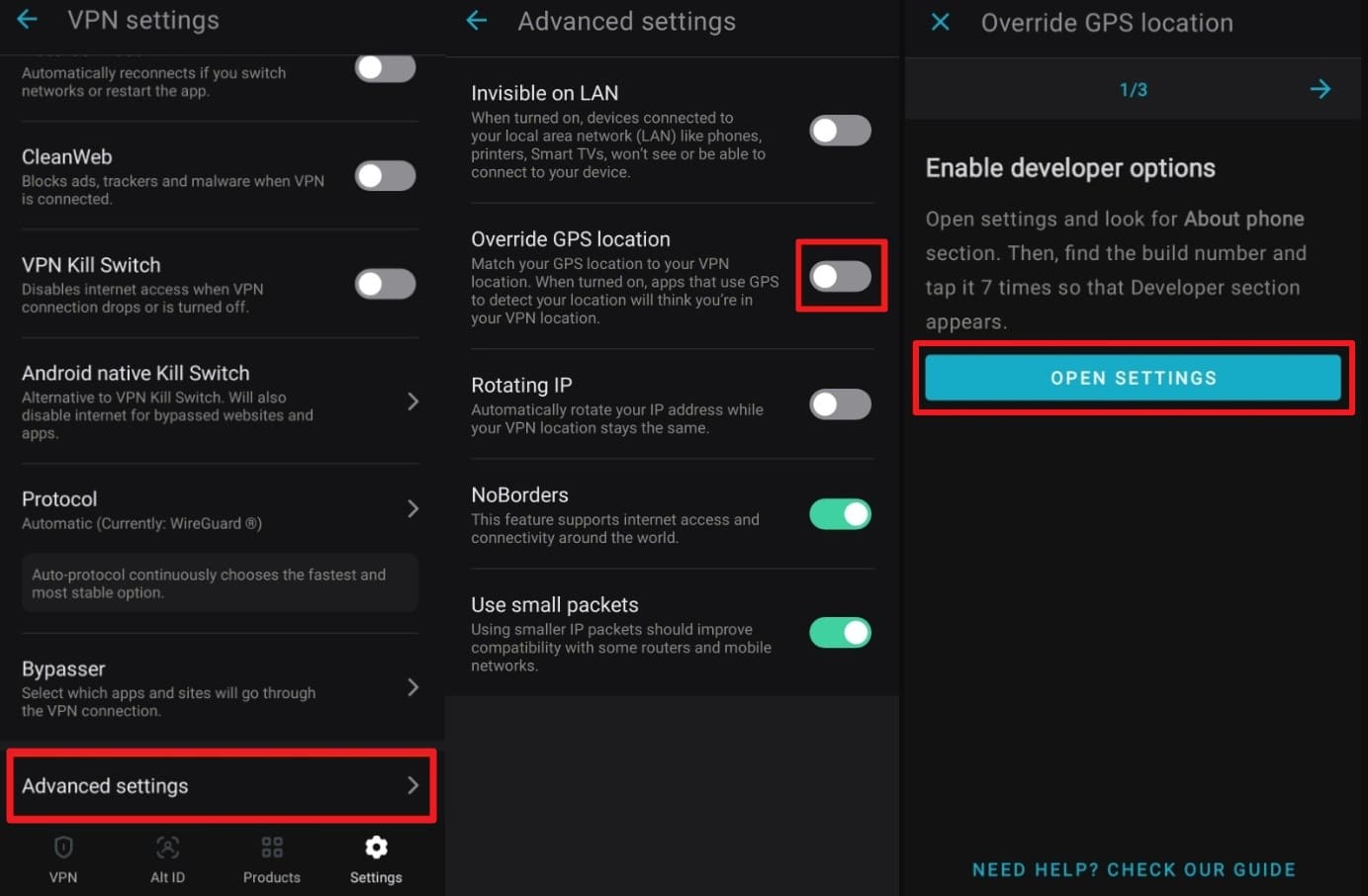 choose to open settings