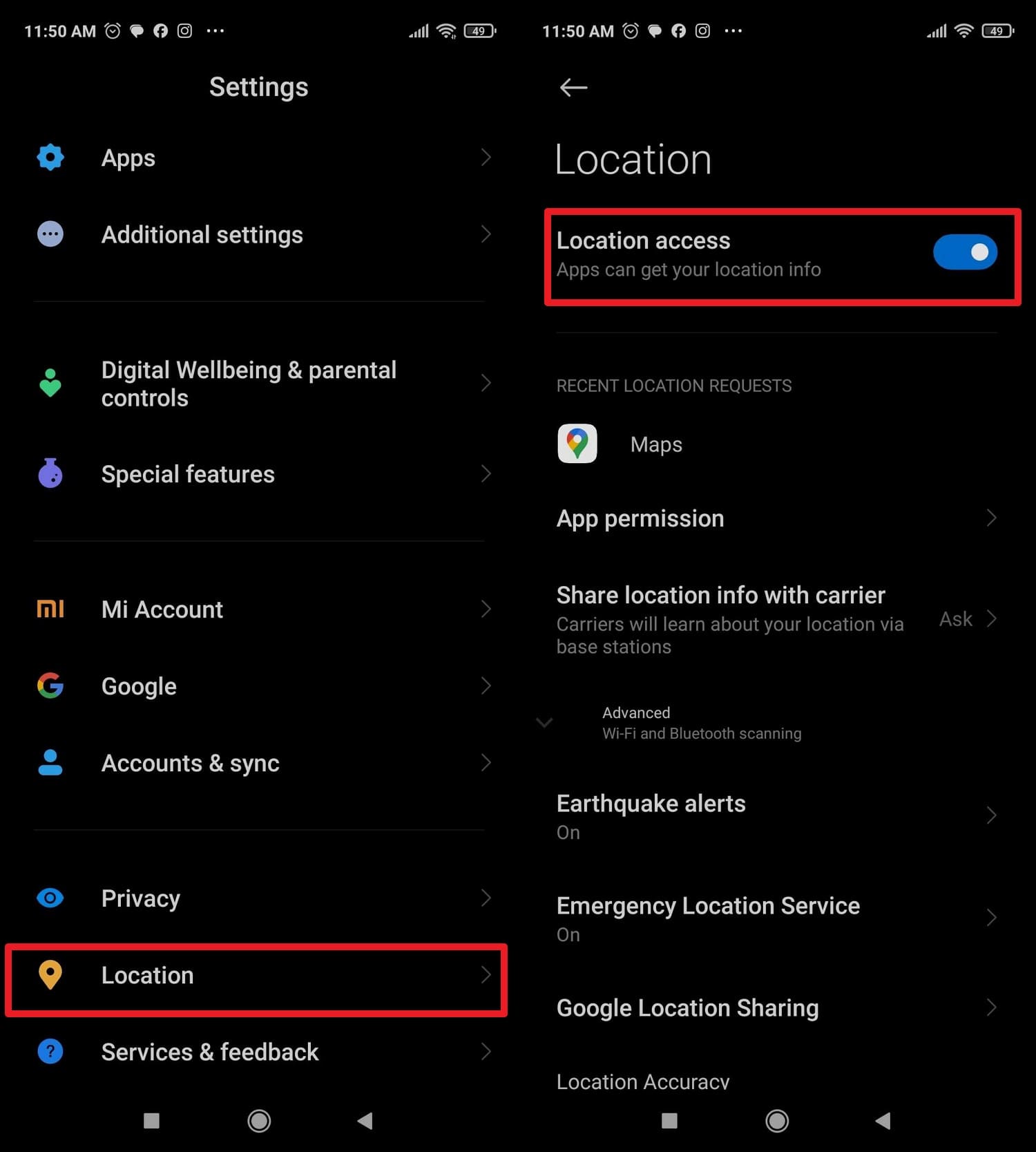 choose the location access
