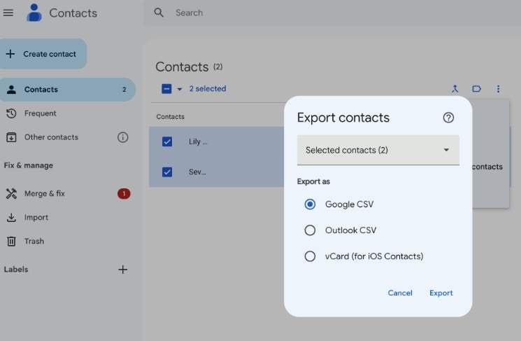 how to upload contacts to google drive