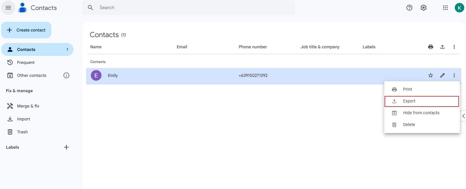 how to export contacts to google drive