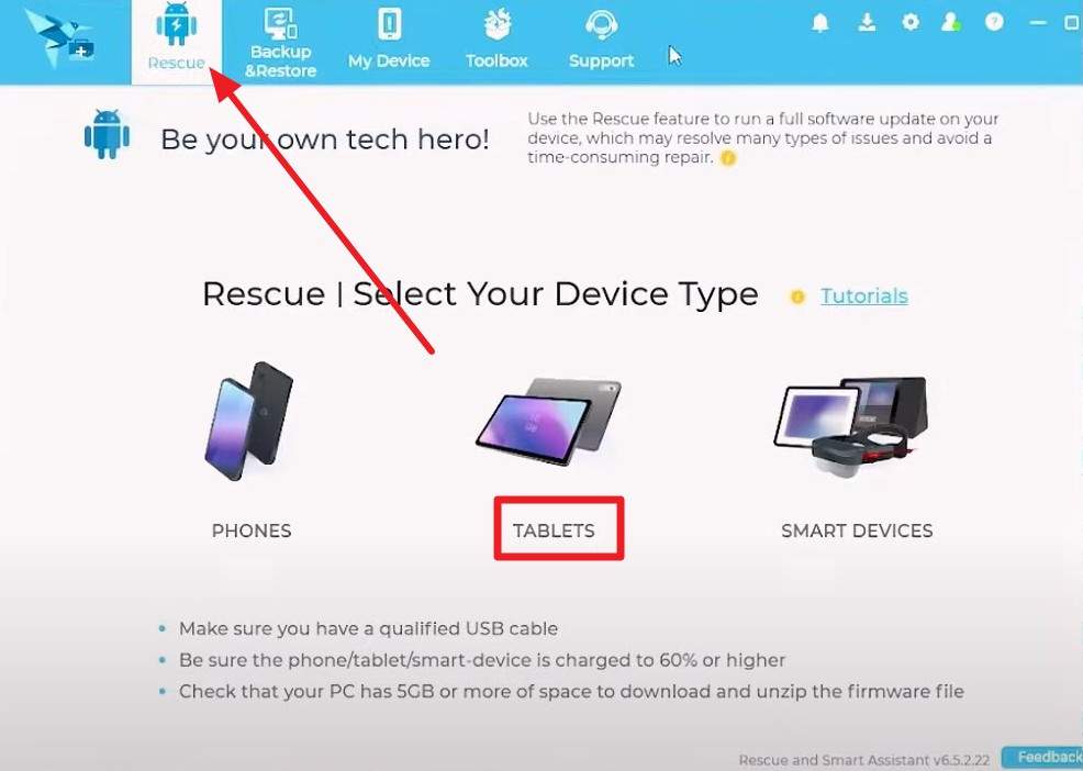 choose tablets option under rescue