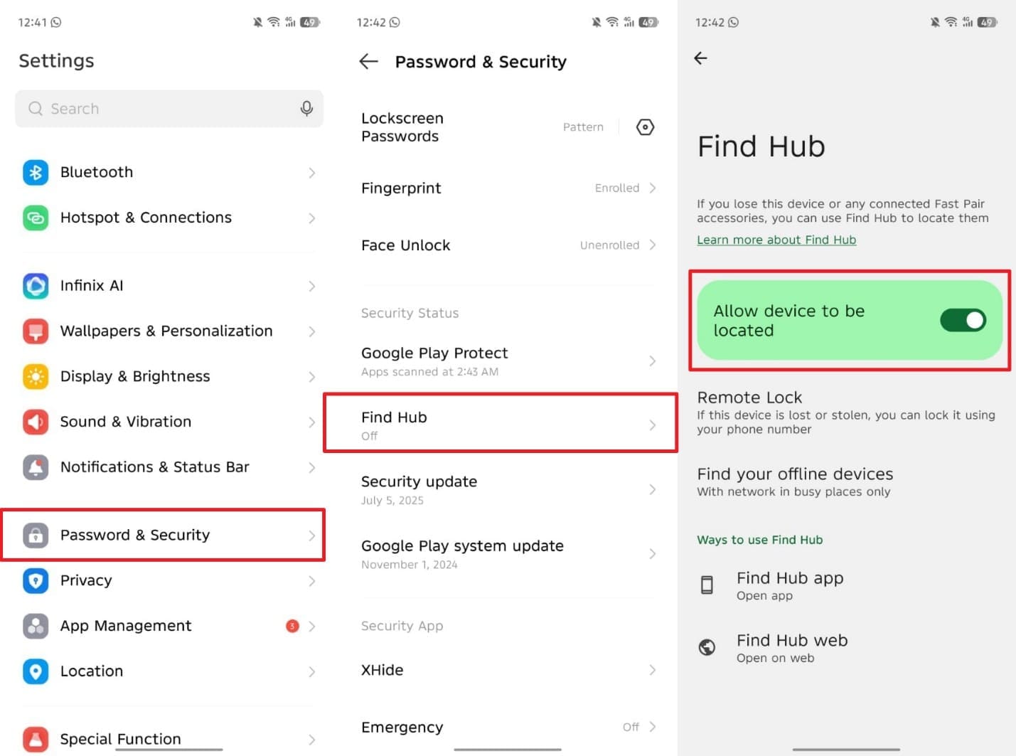 enable find hub on android