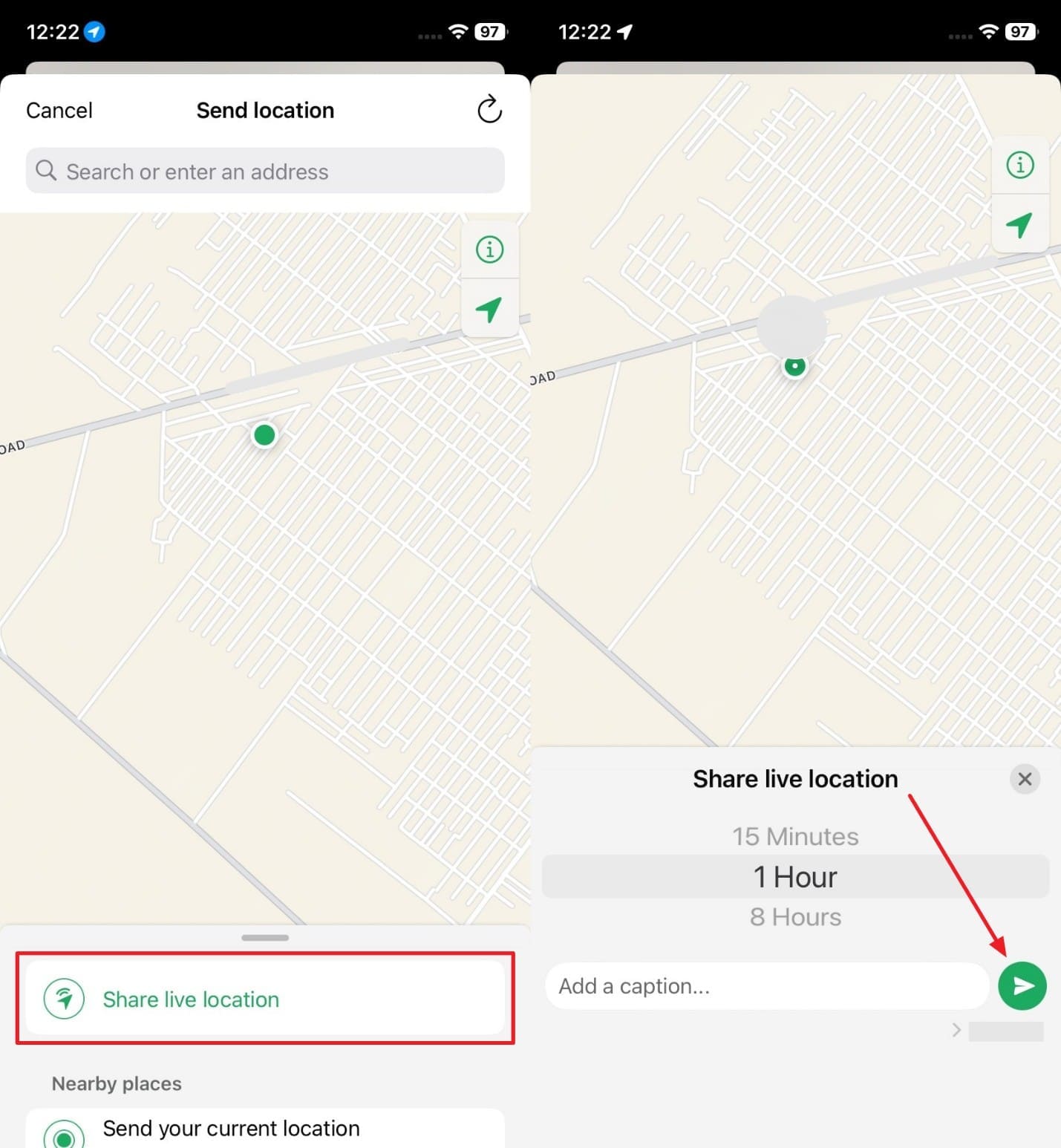 send live location via whatsapp