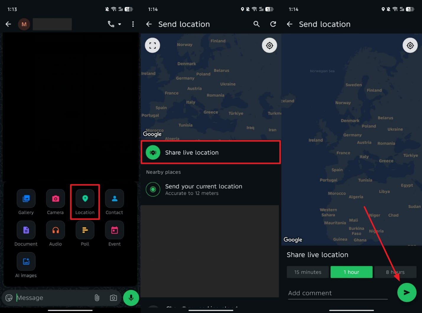 send whatsapp live location on android
