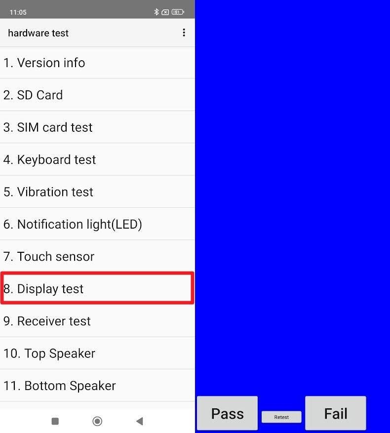 do the display test on poco