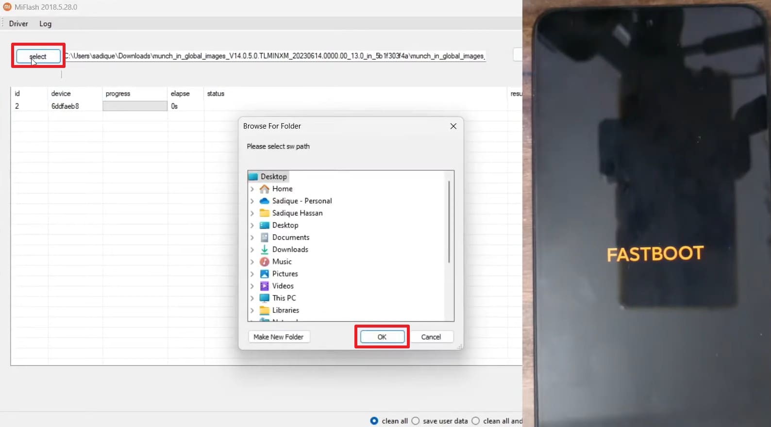 select the folder and choose ok