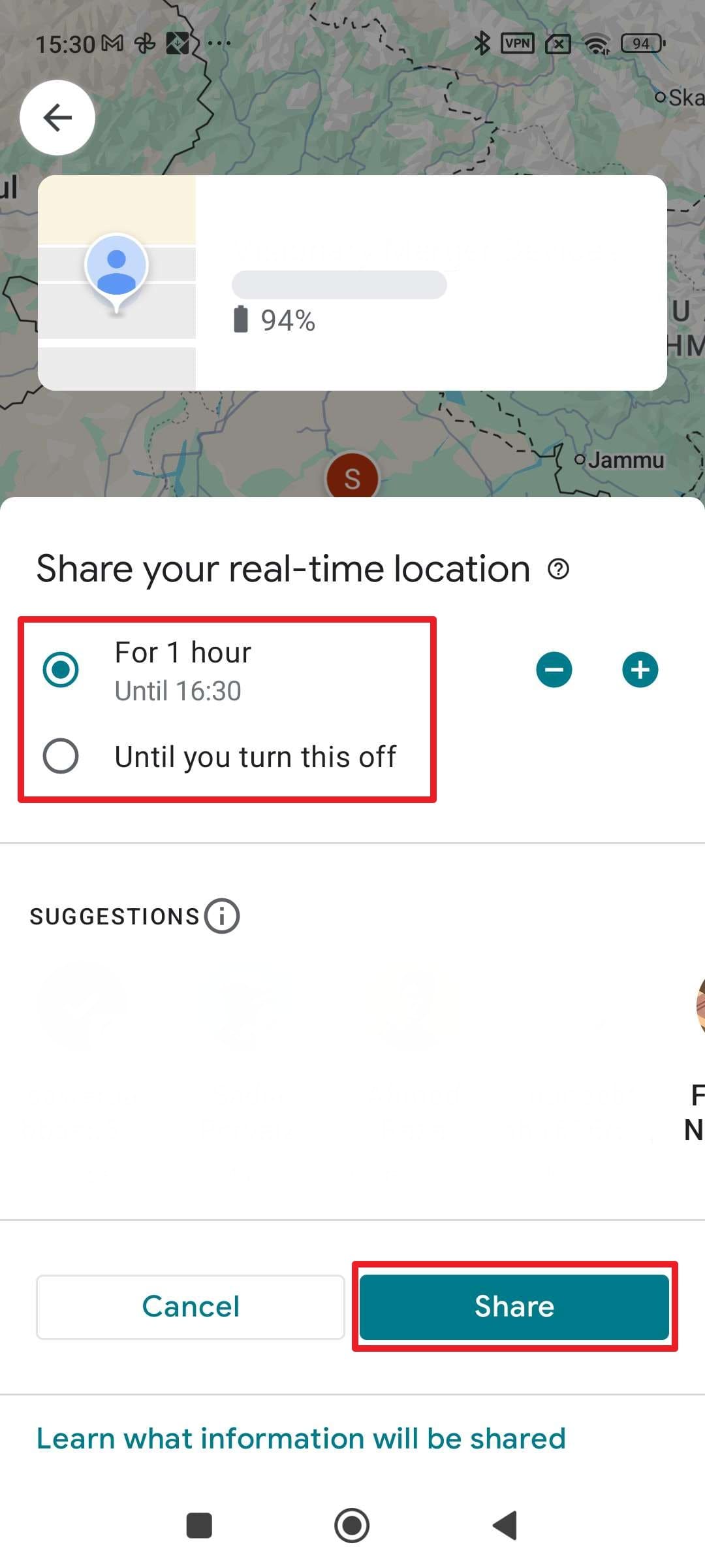 choose the share button