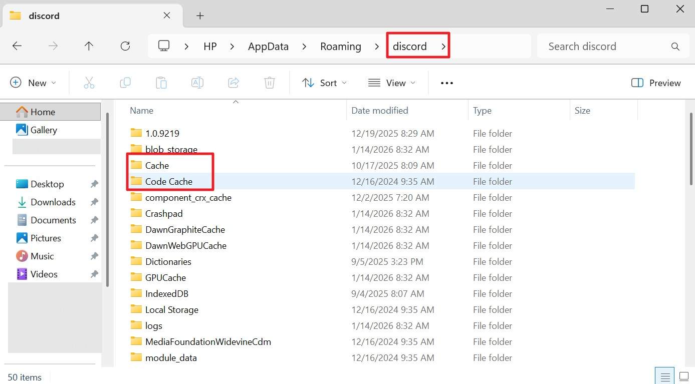 locate cache in discord folder