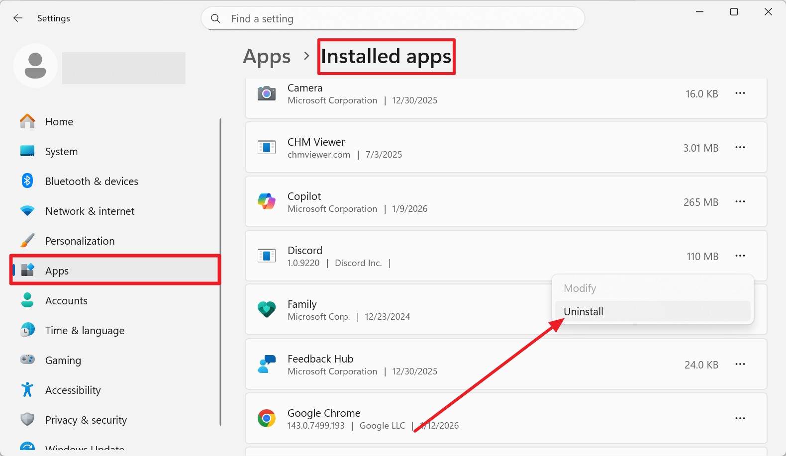 pick the uninstall button