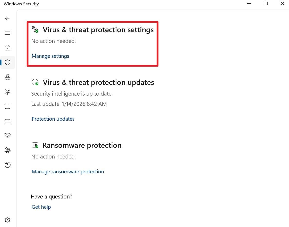 choose virus and threat settings