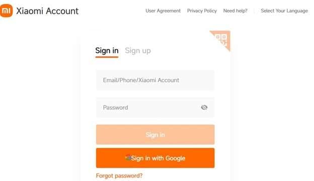 xiaomi account sign in