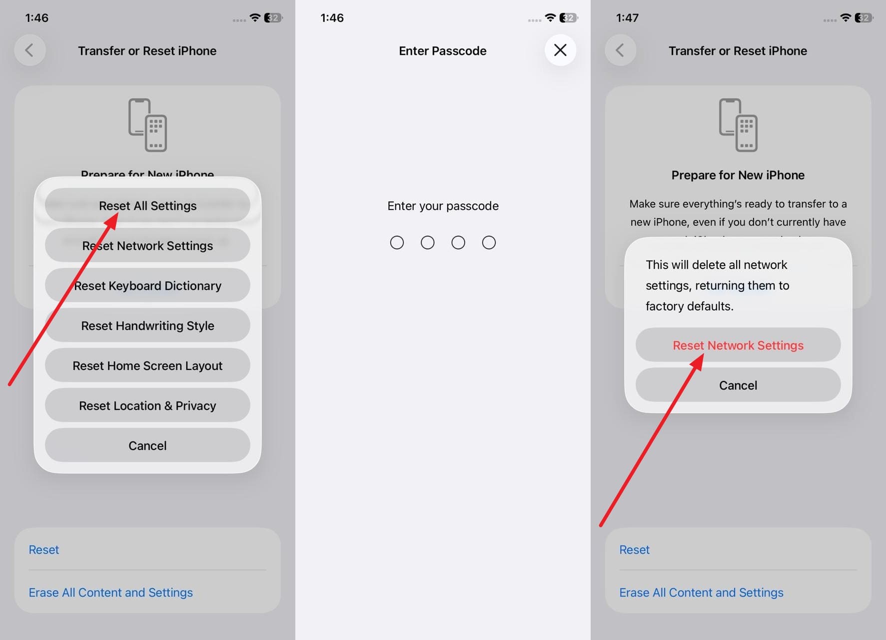 reset the network settings